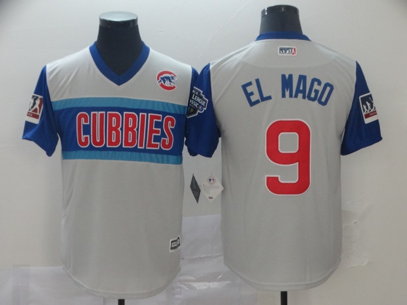 Men's Chicago Cubs #9 Javier Baez "El Mago" Majestic Gray 2019 MLB Little League Classic Replica Player Stitched Jersey